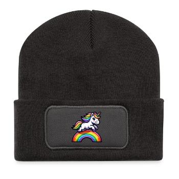 Licorne arc-en-ciel radieuse : la jument magique - Beanie recyclé à patch - charbon - Devant