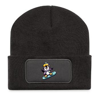 Star du snowboard : le pingouin glissant - Beanie recyclé à patch - charbon - Devant