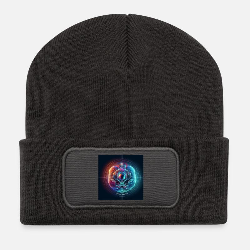 Future Fusion: Holographic & Abstract Gradient - Recycled Patch Beanie - dark grey