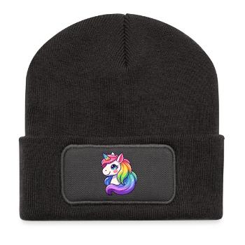 Radiant Rainbow Unicorn: Die mythische Stute - Recycelte Patch Beanie - Dunkelgrau - Vorne