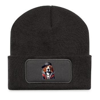 Cadeau Cappy pour chien Beagle Gangsta - Beanie recyclé à patch - charbon - Devant