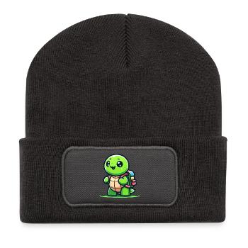 Tortue pionnière : l’exploratrice - Beanie recyclé à patch - charbon - Devant
