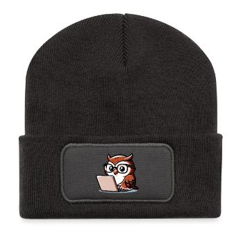 Wise Web Owl: Der Wissensnavigator - Recycelte Patch Beanie - Dunkelgrau - Vorne