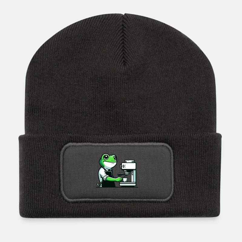 Coffee Brewin' Frog: Der Espresso-Experte - Recycelte Patch Beanie - Dunkelgrau