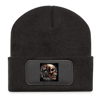 Totenkopf und Spinne - Recycelte Patch Beanie - Dunkelgrau - Vorne