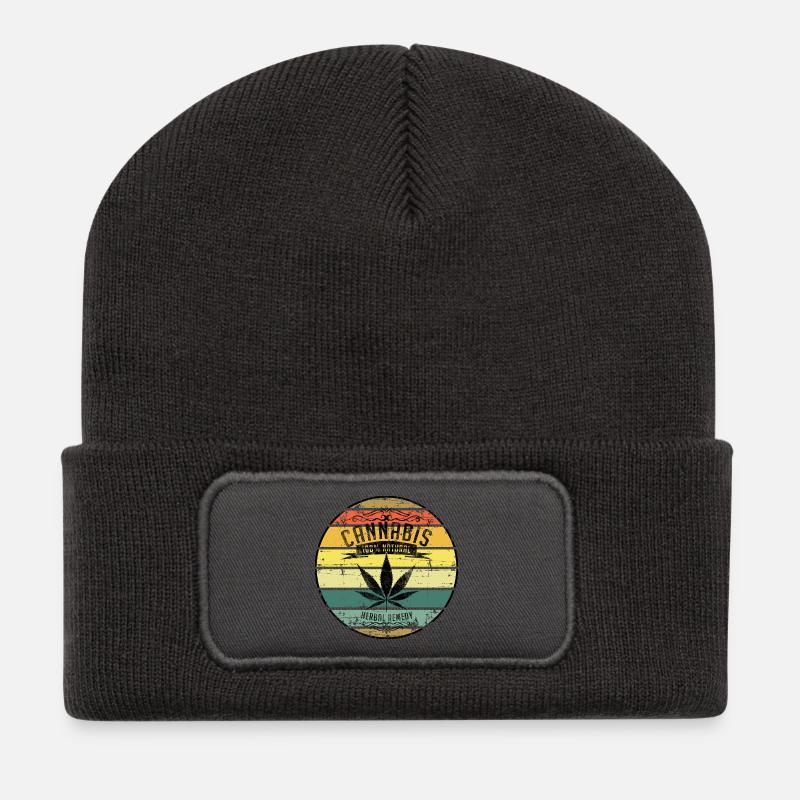 Retro Weed Cannabis Leaf - Recycled Patch Beanie - dark grey