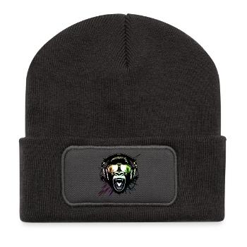 Affe mit Neonbrille - Recycelte Patch Beanie - Dunkelgrau - Vorne