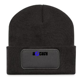 Eishockey Wintersport Schifahren Skifahrer Kalt - Recycelte Patch Beanie - Dunkelgrau - Vorne