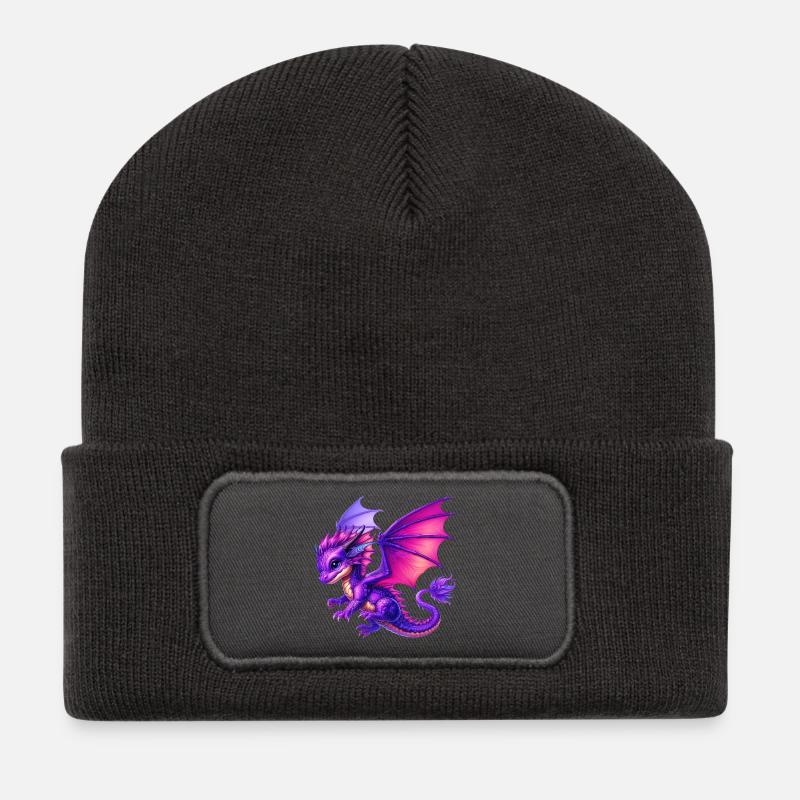 Drache - Recycelte Patch Beanie - Dunkelgrau