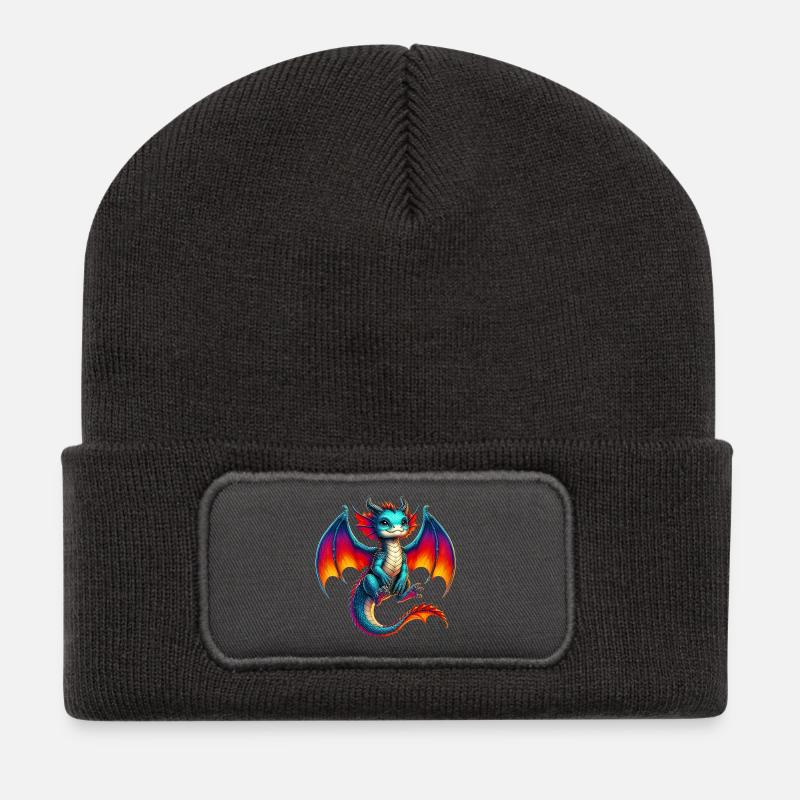 Drache - Recycelte Patch Beanie - Dunkelgrau