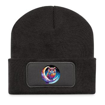 Hibou sur la Lune - Beanie recyclé à patch - charbon - Devant