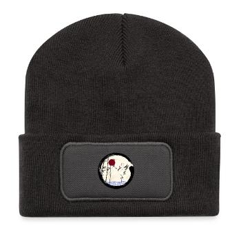 Japanischer Kranich - Recycelte Patch Beanie - Dunkelgrau - Vorne