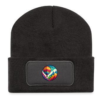 Colorful hot air balloon in the mountains - Recycled Patch Beanie - dark grey - Front