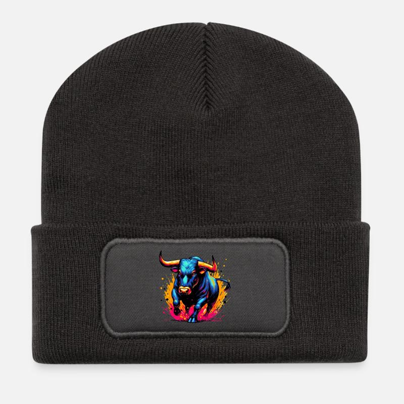Taureau - Beanie recyclé à patch - charbon