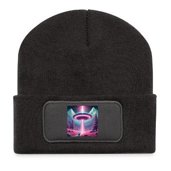 OVNI avec chaton - Beanie recyclé à patch - charbon - Devant