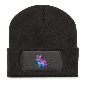 Einhorn Niedliche Maskottchen Zeichentrickfigur Kawaii - Recycelte Patch Beanie - Dunkelgrau - Vorne