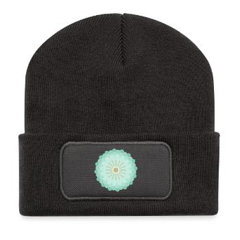 Mint Green & Gold Flower - Recycled Patch Beanie - dark grey - Front