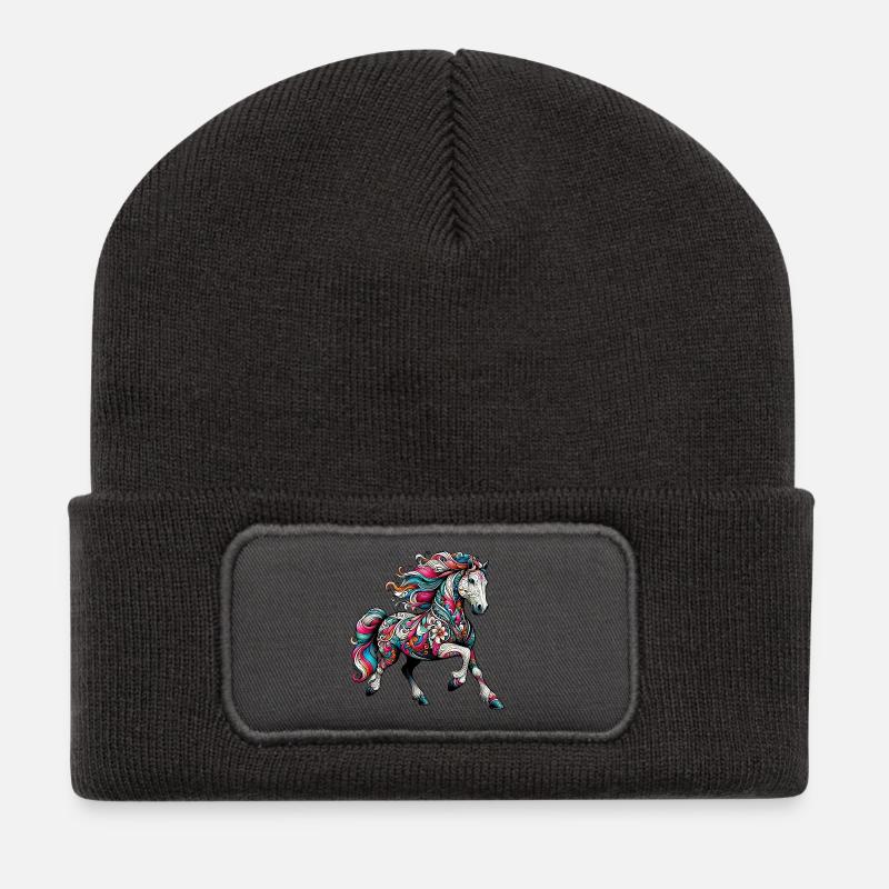 Cheval - Beanie recyclé à patch - charbon