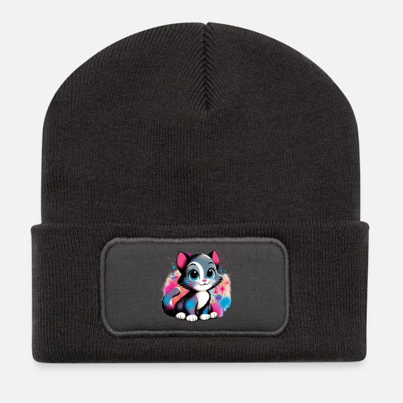 Katze - Recycelte Patch Beanie - Dunkelgrau