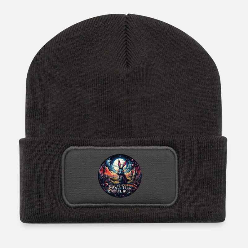 Rabbit Alice in Wonderland Down the rabbit hole - Recycled Patch Beanie - dark grey