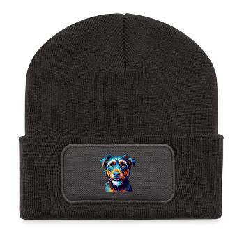 Jagdterrier Hunderasse Bunt Karikatur Kawaii - Recycelte Patch Beanie - Dunkelgrau - Vorne