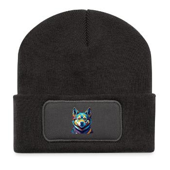 Norvégien Buhund Chien Race Coloré Dessin Animé Kawaii - Beanie recyclé à patch - charbon - Devant