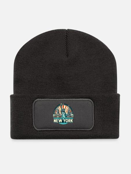 New York Éclat Urbain Illustration - Beanie recyclé à patch - charbon