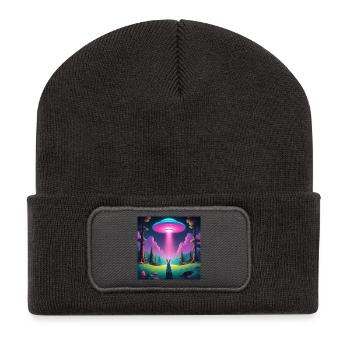 OVNI avec lapin - Beanie recyclé à patch - charbon - Devant