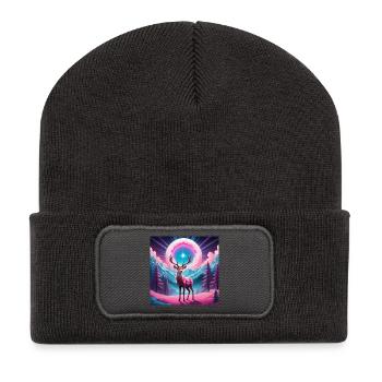 Cerfs sur la montagne - Beanie recyclé à patch - charbon - Devant