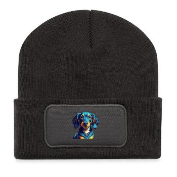 Dackel Hunderasse Bunt Karikatur Kawaii - Recycelte Patch Beanie - Dunkelgrau - Vorne