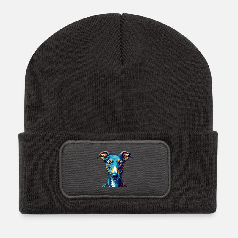 Whippet Chien Race Coloré Dessin Animé Kawaii - Beanie recyclé à patch - charbon