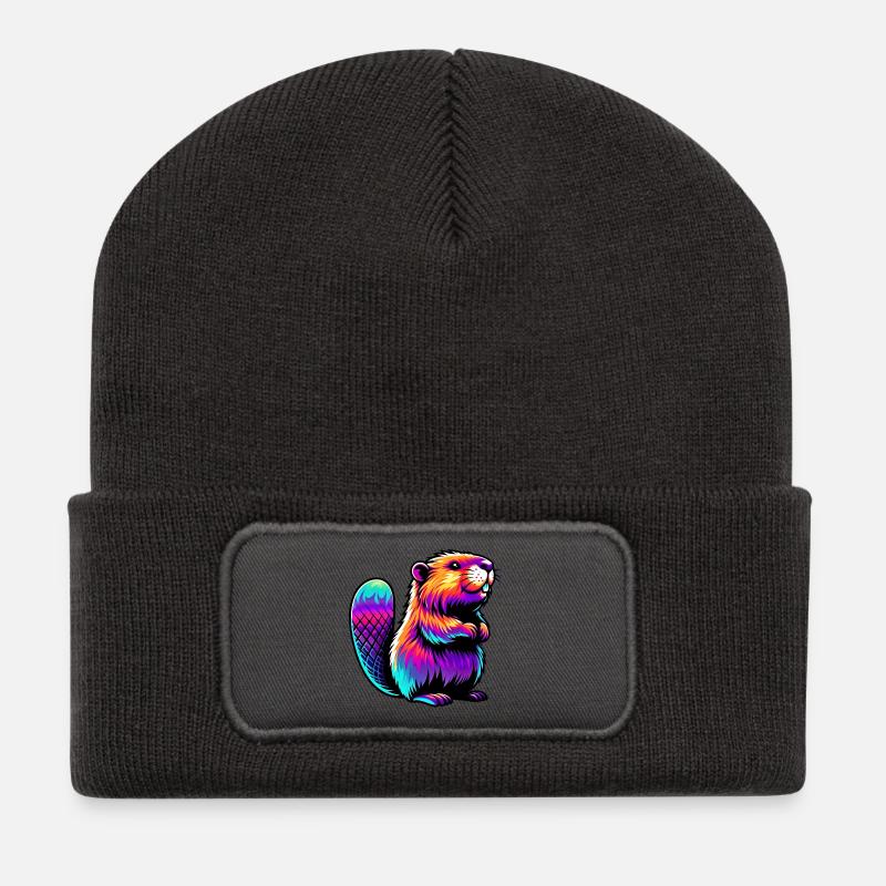 Castor - Beanie recyclé à patch - charbon