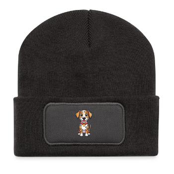 Deutsche Dogge Hund Cartoon Figur Kawaii Clipart - Recycelte Patch Beanie - Dunkelgrau - Vorne