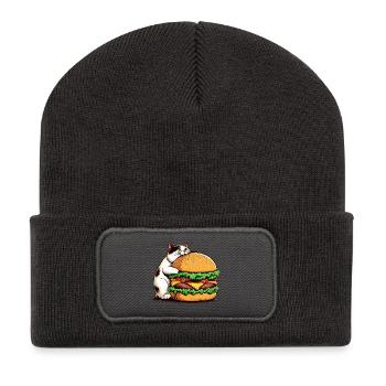 Chat gourmand et hamburger - Beanie recyclé à patch - charbon - Devant