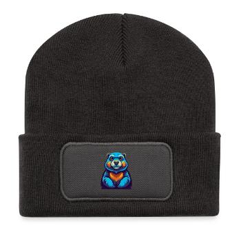 Groundhog Colorful Kawaii Cartoon Character Pet - Recycled Patch Beanie - dark grey - Front