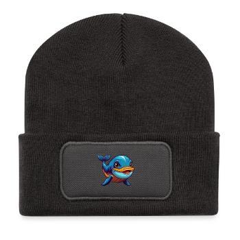 Blue whale Colorful Kawaii Cartoon Character Pet - Recycled Patch Beanie - dark grey - Front