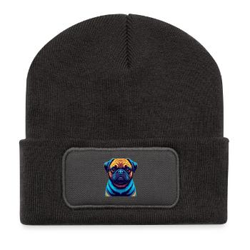 Pug Dog Colorful Kawaii Cartoon Character Clipart - Recycled Patch Beanie - dark grey - Front