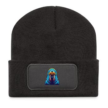Walrus Colorful Kawaii Cartoon Character Clipart - Recycled Patch Beanie - dark grey - Front