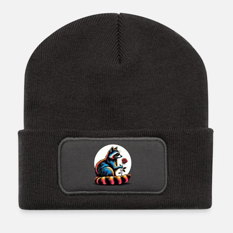 Waschbär - Recycelte Patch Beanie - Dunkelgrau