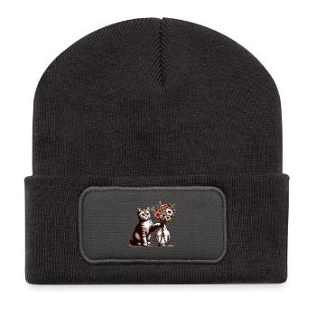 BKH Britisch Kurzhaar Katze Vase umkippen Geschenk - Recycelte Patch Beanie - Dunkelgrau - Vorne