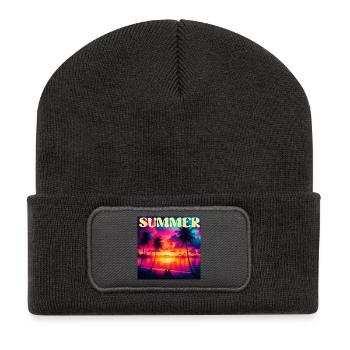 Summer Palm Tree Sunset Retro - Recycled Patch Beanie - dark grey - Front