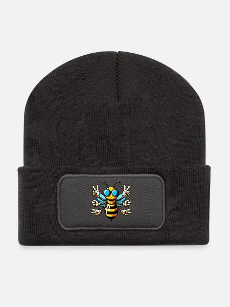 Abeille avec des lunettes de soleil - Beanie recyclé à patch - charbon