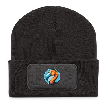 Flamingo Niedliches Kawaii Cartoon Tier Haustier Logo - Recycelte Patch Beanie - Dunkelgrau - Vorne