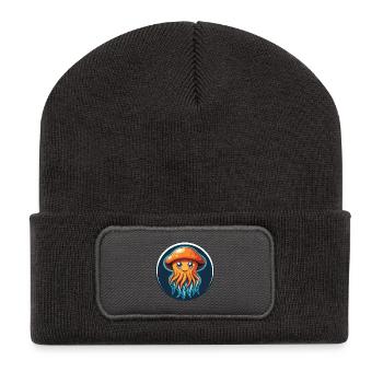 Qualle Niedliches Kawaii Cartoon Tier Haustier Logo - Recycelte Patch Beanie - Dunkelgrau - Vorne
