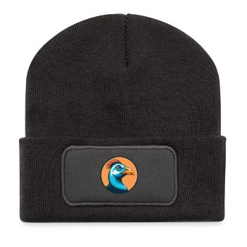 Perlhuhn Niedliches Kawaii Cartoon Tier Haustier Logo - Recycelte Patch Beanie - Dunkelgrau - Vorne