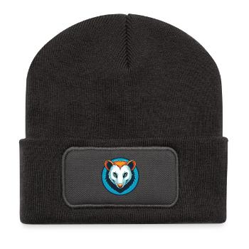 Opossum süße lustige Kawaii Cartoon Tier Haustier Logo - Recycelte Patch Beanie - Dunkelgrau - Vorne