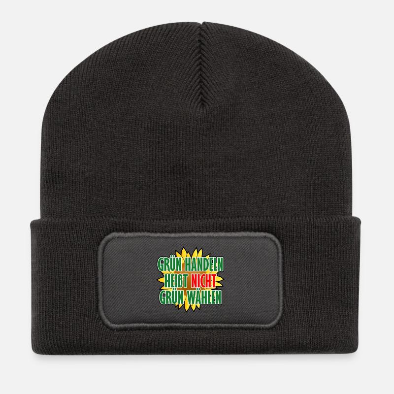 Grün handeln heißt nicht grün wählen - Recycelte Patch Beanie - Dunkelgrau