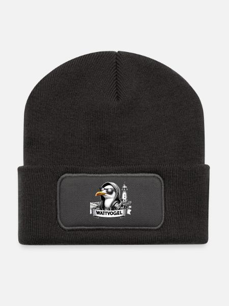 Coole Möwe Wattvogel mit Sonnenbrille und Kapuze - Recycelte Patch Beanie - Dunkelgrau