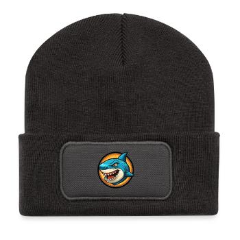 requin coloré kawaii dessin animé personnage clipart - Beanie recyclé à patch - charbon - Devant