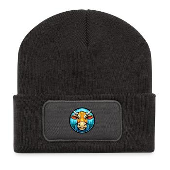 Cow Colorful Kawaii Cartoon Character Clipart Pet - Recycled Patch Beanie - dark grey - Front